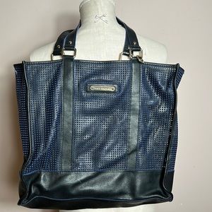 Juicy Couture Navy Cow Suede Large Mesh Tote Bag